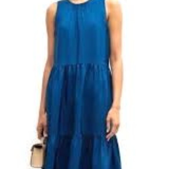 NWT Eileen Fisher Atlantic Washed Silk Tiered Dress